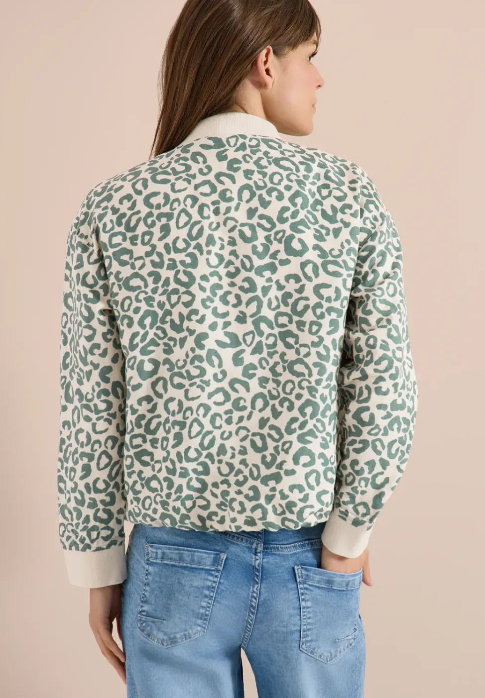 Blouson im Leo-Look aus Leinenmix