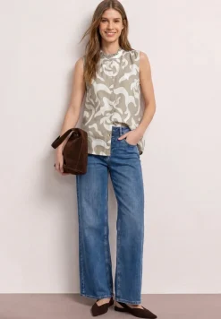 Bluse aus Leinenmix mit Rüschen