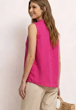 Bluse aus Leinenmix mit Rüschen