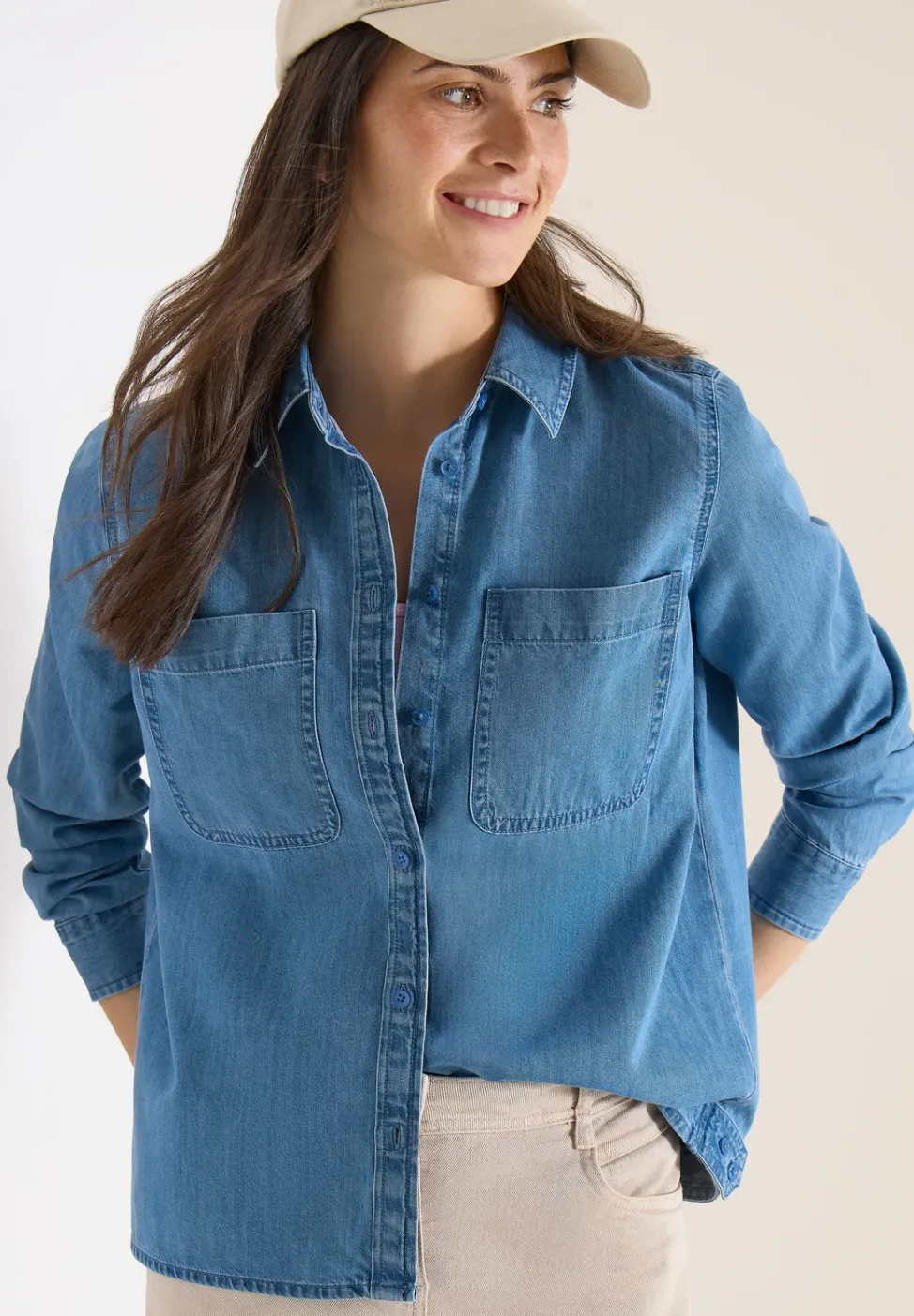 Bluse mit Hemdkragen im Denim-Look