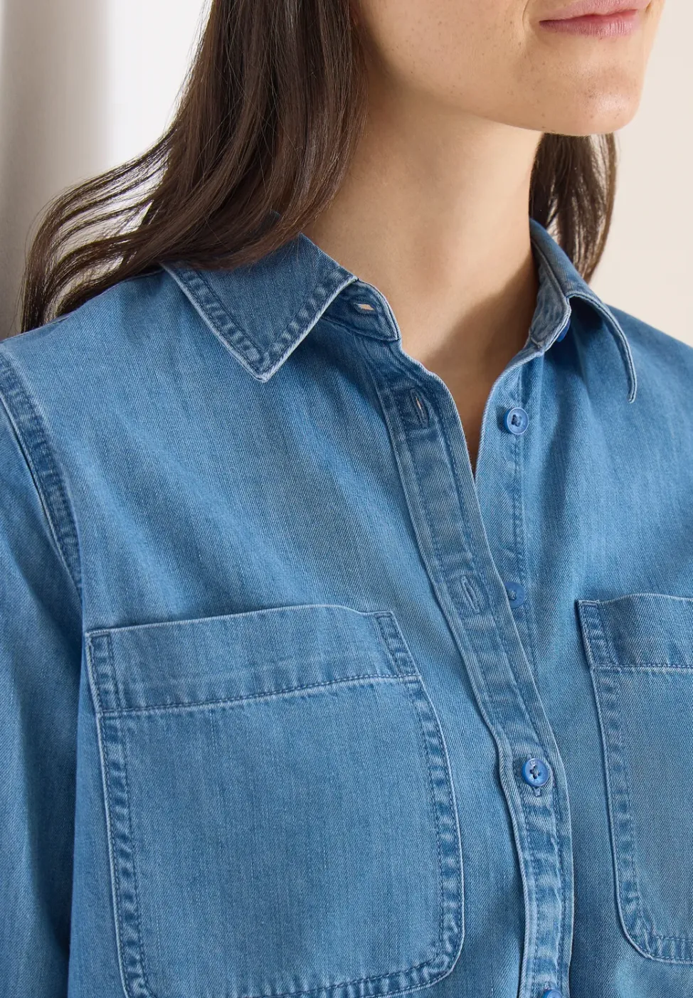 Bluse mit Hemdkragen im Denim-Look