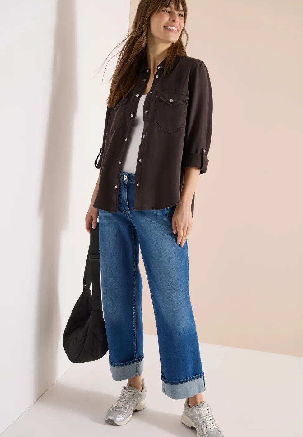 Bluse mit Hemdkragen und Turn-Up