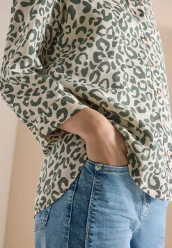 Bluse mit Leo-Muster aus Leinenmix