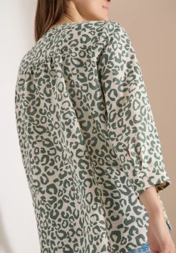Bluse mit Leo-Muster aus Leinenmix
