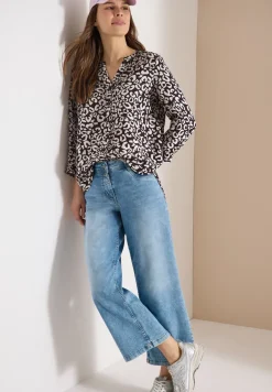 Bluse mit Leo-Muster aus Leinenmix