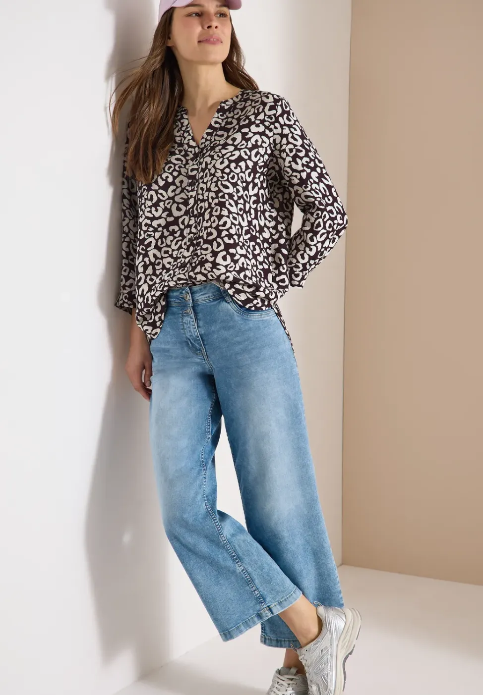 Bluse mit Leo-Muster aus Leinenmix