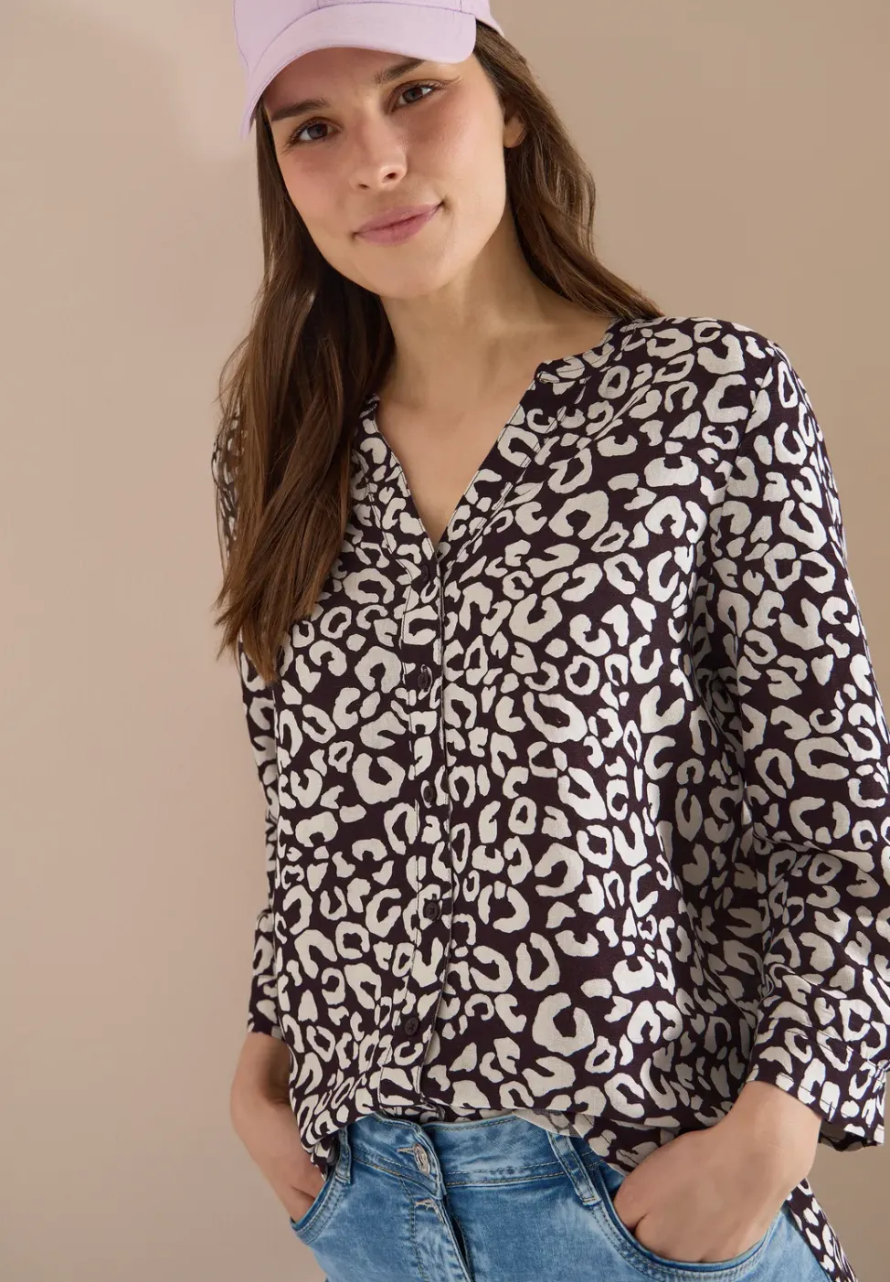 Bluse mit Leo-Muster aus Leinenmix