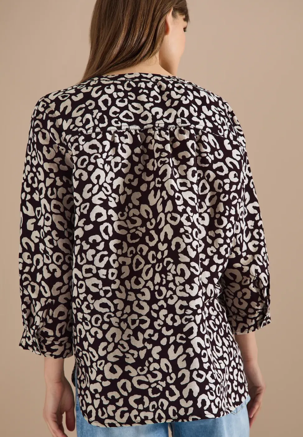 Bluse mit Leo-Muster aus Leinenmix