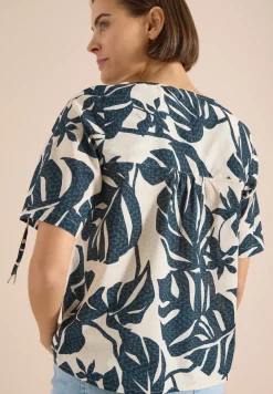 Bluse mit Rundhals und Raffung