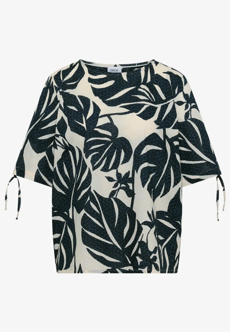 Bluse mit Rundhals und Raffung