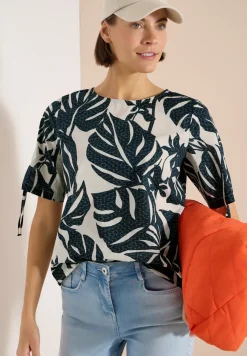 Bluse mit Rundhals und Raffung
