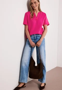 Bluse mit Split Neck aus Leinenmix