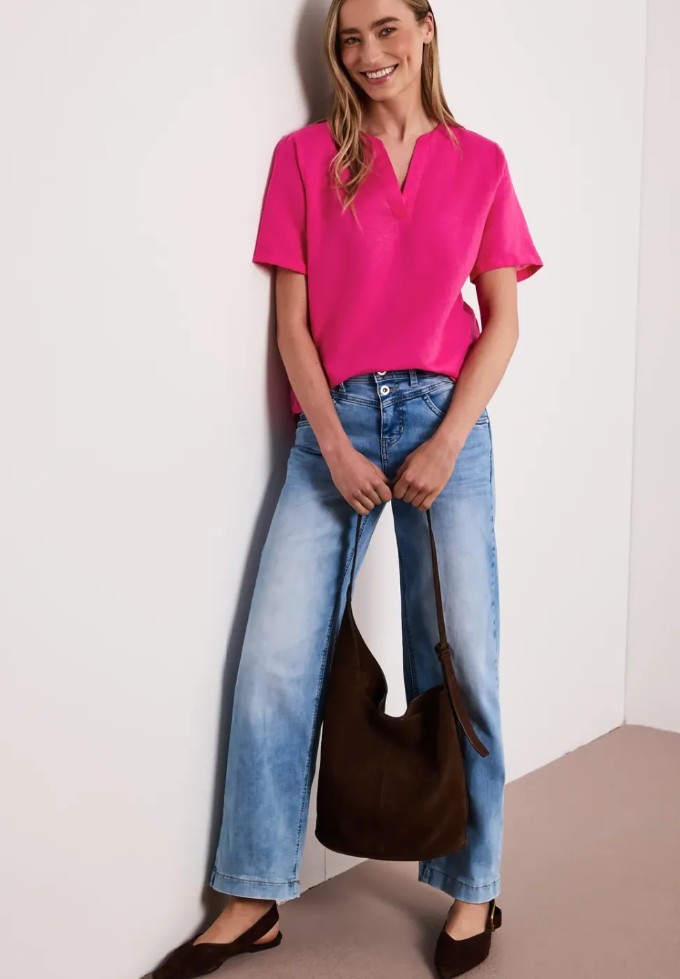 Bluse mit Split Neck aus Leinenmix