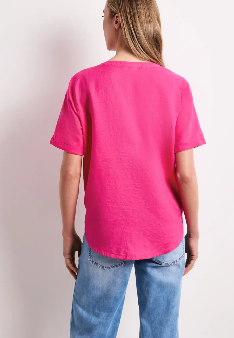 Bluse mit Split Neck aus Leinenmix