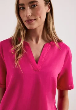 Bluse mit Split Neck aus Leinenmix