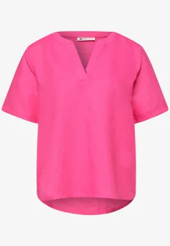 Bluse mit Split Neck aus Leinenmix