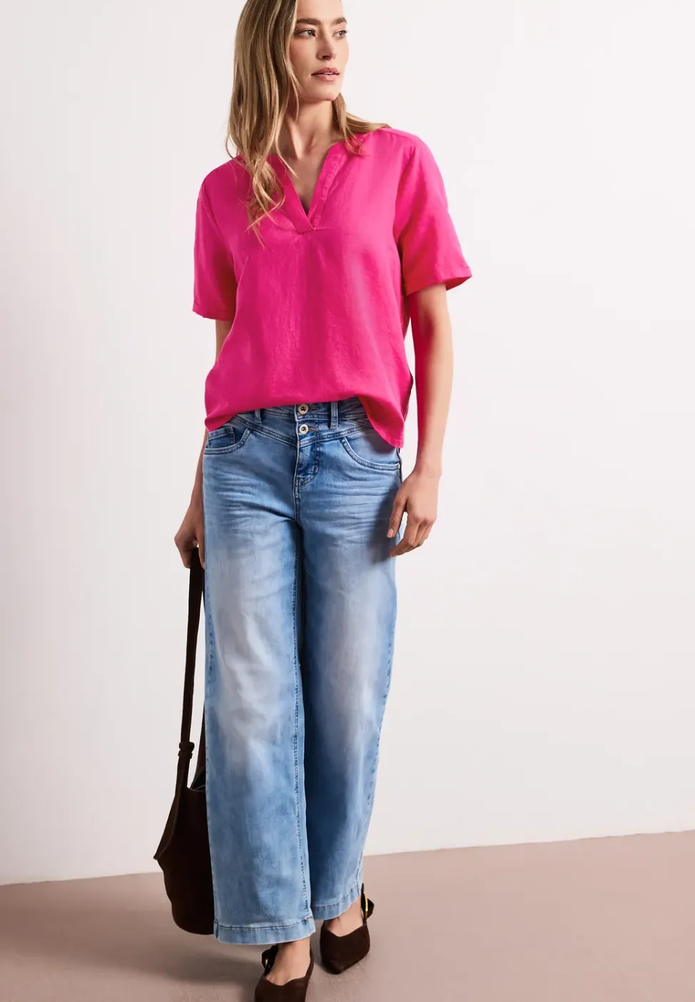 Bluse mit Split Neck aus Leinenmix