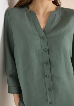 Bluse mit Split Neck aus Leinenmix