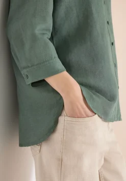 Bluse mit Split Neck aus Leinenmix