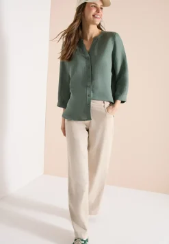Bluse mit Split Neck aus Leinenmix