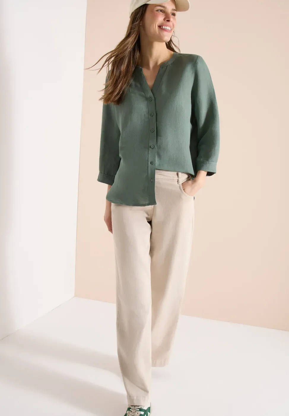 Bluse mit Split Neck aus Leinenmix