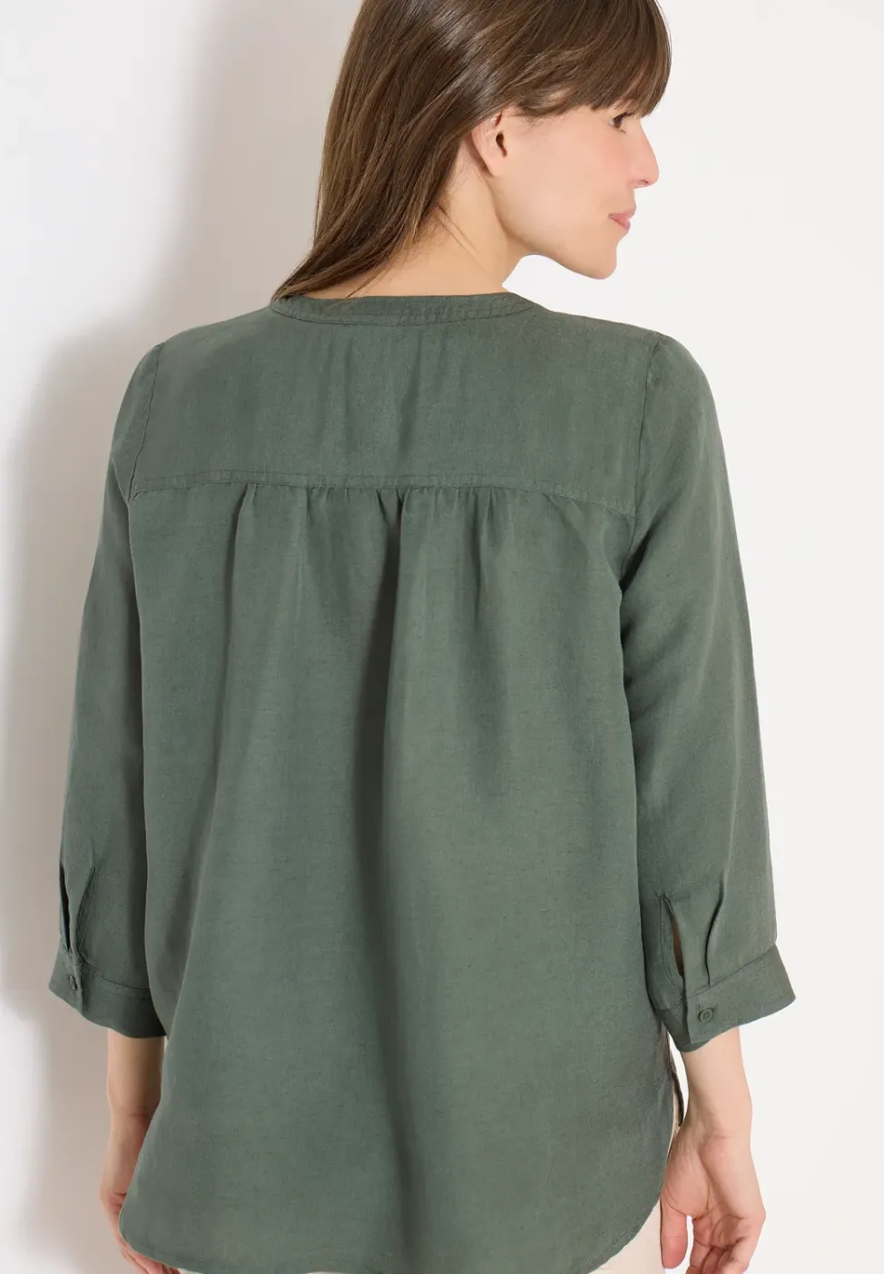Bluse mit Split Neck aus Leinenmix