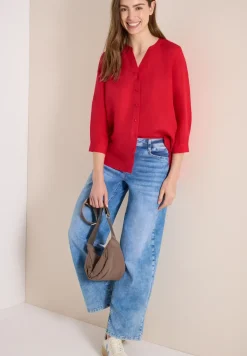 Bluse mit Split Neck aus Leinenmix
