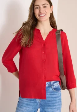 Bluse mit Split Neck aus Leinenmix