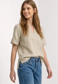 Bluse mit Split Neck aus Leinenmix
