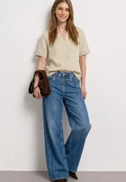 Bluse mit Split Neck aus Leinenmix