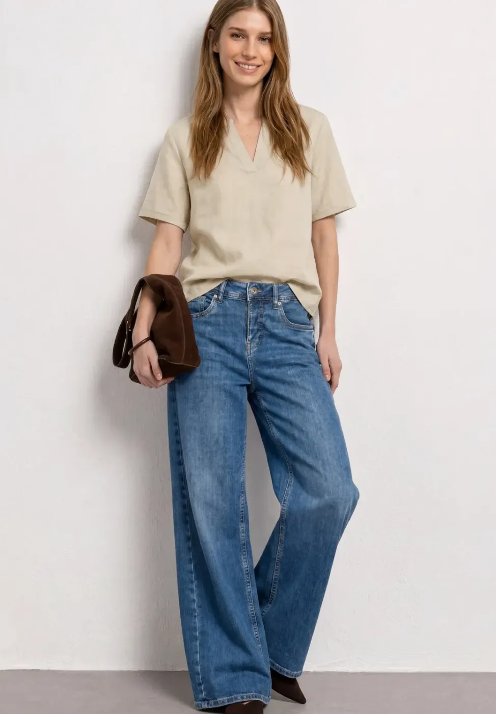 Bluse mit Split Neck aus Leinenmix