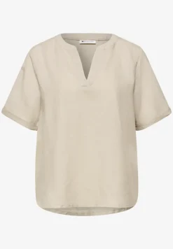 Bluse mit Split Neck aus Leinenmix
