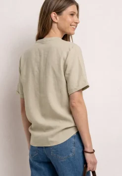 Bluse mit Split Neck aus Leinenmix