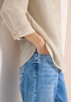 Bluse mit Split Neck aus Leinenmix