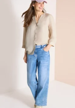 Bluse mit Split Neck aus Leinenmix