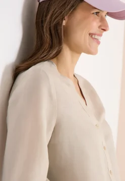 Bluse mit Split Neck aus Leinenmix