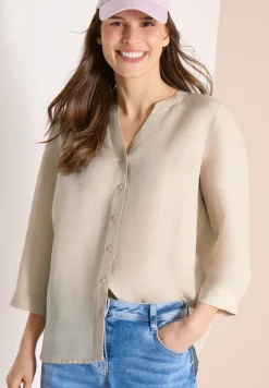 Bluse mit Split Neck aus Leinenmix