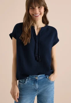 Bluse mit Split Neck aus Musselinstoff