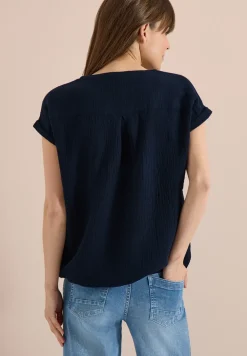 Bluse mit Split Neck aus Musselinstoff
