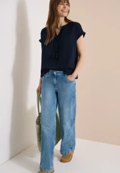 Bluse mit Split Neck aus Musselinstoff