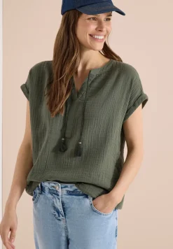 Bluse mit Split Neck aus Musselinstoff