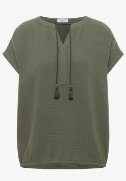 Bluse mit Split Neck aus Musselinstoff