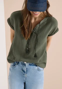 Bluse mit Split Neck aus Musselinstoff