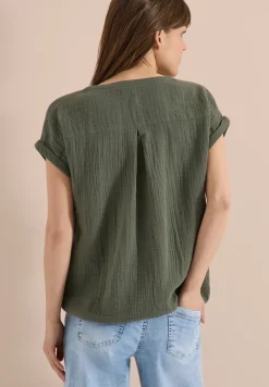 Bluse mit Split Neck aus Musselinstoff