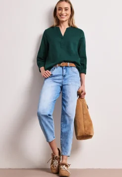 Bluse mit Split Neck aus Leinenmix