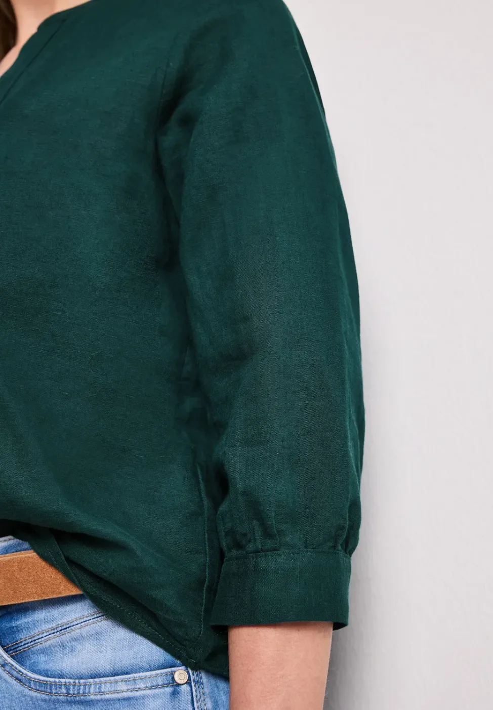 Bluse mit Split Neck aus Leinenmix