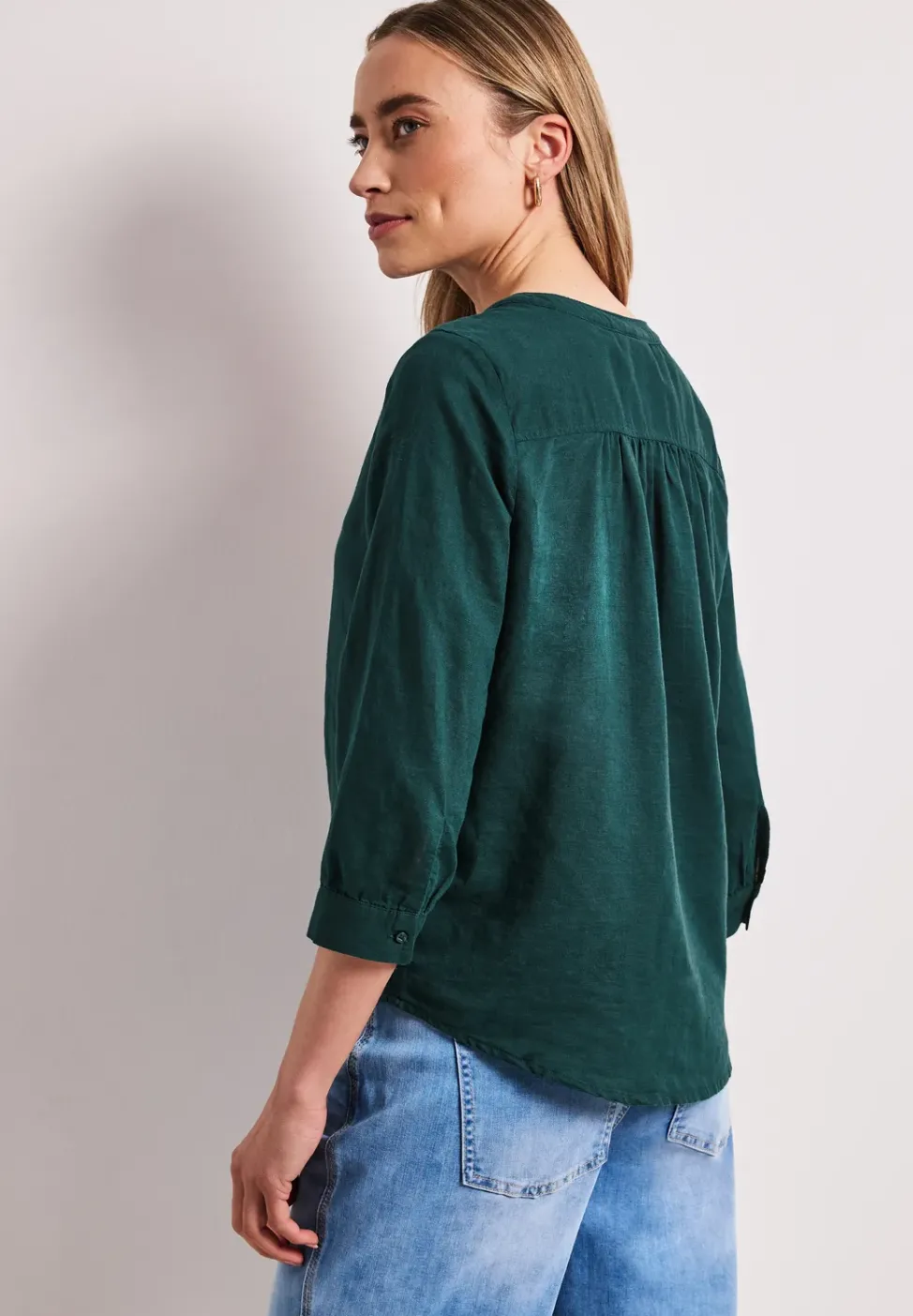 Bluse mit Split Neck aus Leinenmix