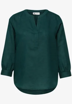 Bluse mit Split Neck aus Leinenmix