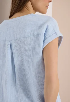 Bluse mit Split Neck aus Musselinstoff