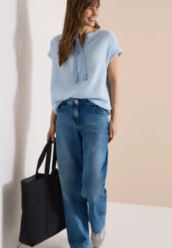 Bluse mit Split Neck aus Musselinstoff